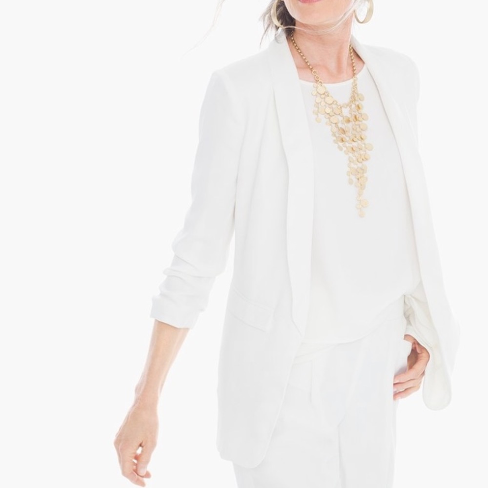 Chico’s Soft drape blazer in antique white.